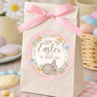 Adesivo Watercolor Bunny Spring Wildflowers Happy Easter 