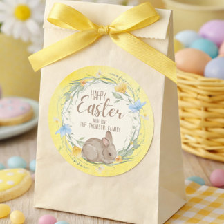 Adesivo Watercolor Bunny Spring Wildflowers Happy Easter