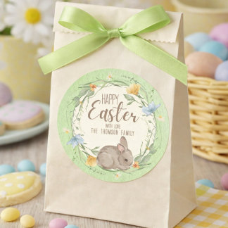 Adesivo Watercolor Bunny Spring Wildflowers Happy Easter 