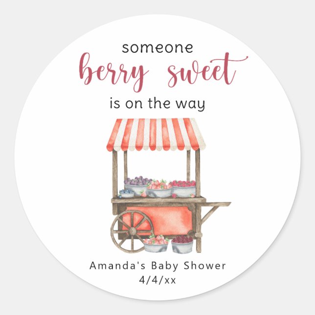 Adesivo Watercolor Cart Berries Baby shower (Frente)