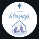 Adesivo Watercolor Christmas Blessings Natividade Holiday<br><div class="desc">Um adesivo religioso moderno com natividade e estrela pintadas à mão. Veja o nosso compro para mais peças neste design!</div>