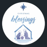 Adesivo Watercolor Christmas Blessings Natividade Holiday<br><div class="desc">Um adesivo religioso moderno com natividade e estrela pintadas à mão. Veja o nosso compro para mais peças neste design!</div>