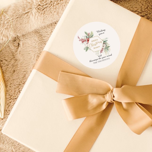 Adesivo Watercolor Christmas Botanical Custom Name White (Criador carregado)