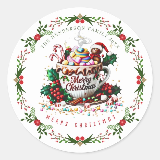 Adesivo Watercolor Christmas Holiday Festive Mug Candy (Frente)
