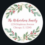 Adesivo Watercolor Christmas hollies return address<br><div class="desc">Para personalização mais avançada deste design,  basta selecionar o botão "Personalizar o computador" acima!</div>