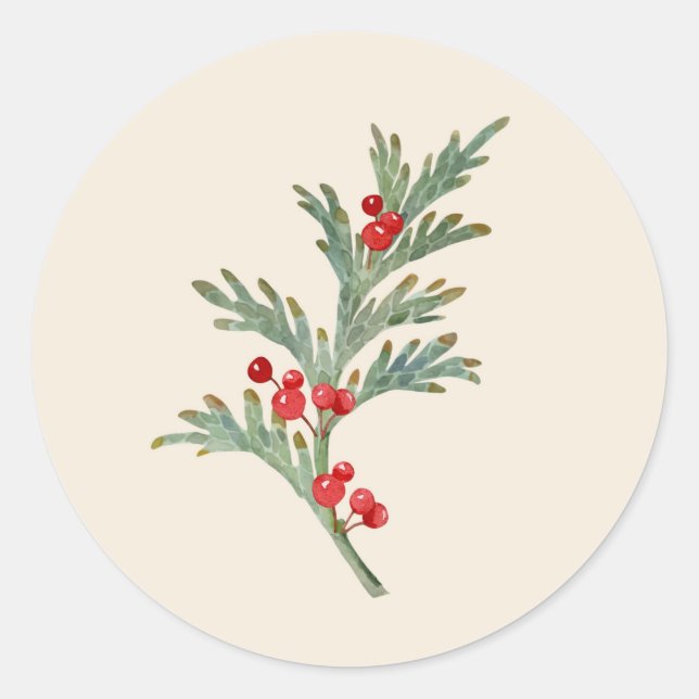Adesivo Watercolor Christmas Juniper Branch com Berries (Frente)