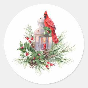 Adesivo Watercolor Christmas Red Cardinal and Berries