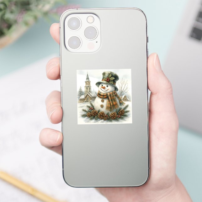 Adesivo Watercolor Christmas Snowman Cozy Winter Holiday  (Telefone)