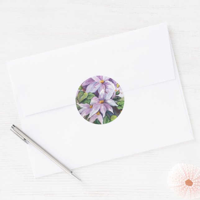 Adesivo Watercolor clematis ROUND STICKER (Envelope)