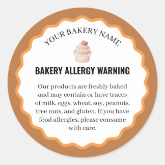 Adesivo Watercolor Cupcake Bakery Allergy Warning
