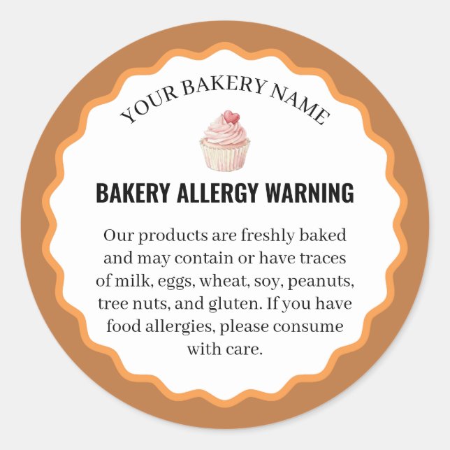 Adesivo Watercolor Cupcake Bakery Allergy Warning (Frente)