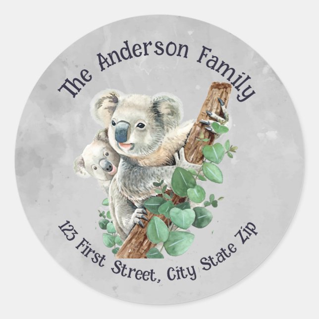 Adesivo Watercolor Cute Koala Bears Animal Art Australiano (Frente)