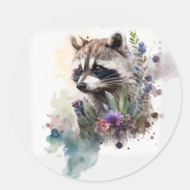Adesivo Watercolor Cute Raccoon Spring Flowers