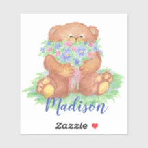 Watercolor Cute Teddy Bear Flowers art Nome Person