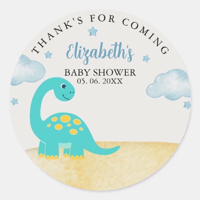 Adesivo Watercolor Dinosaur Baby shower boy (Frente)