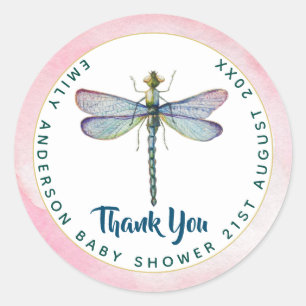 Adesivo Watercolor DRAGONFLY Obrigado Chá de fraldas Pink