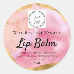 Adesivo Watercolor e Dourado Lip Balm Adicione seu logotip