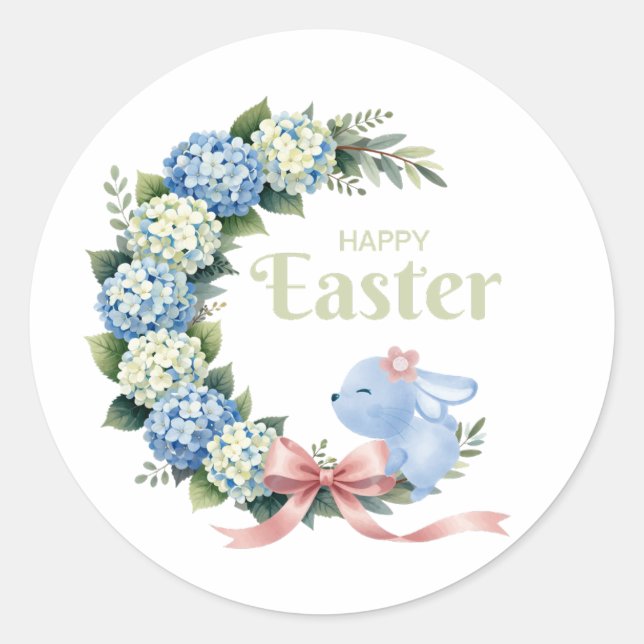 Adesivo Watercolor Easter Hydrangea Wreath Cute Bunny (Frente)