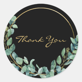 Adesivo Watercolor Eucalyptus no Dourado Wreath Obrigado