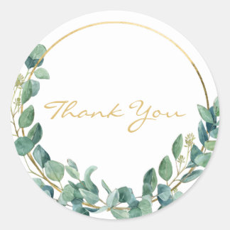 Adesivo Watercolor Eucalyptus no Dourado Wreath Obrigado