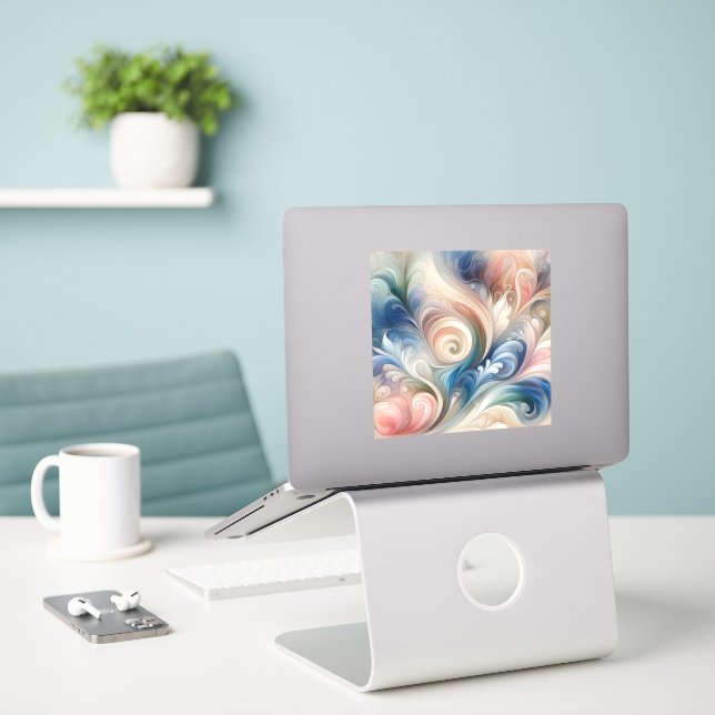 Adesivo Watercolor Fantasy Floral Pastel Blue & Cream (Laptop na mesa)