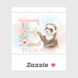 Adesivo Watercolor Ferret with Floral Letter E Monogram
