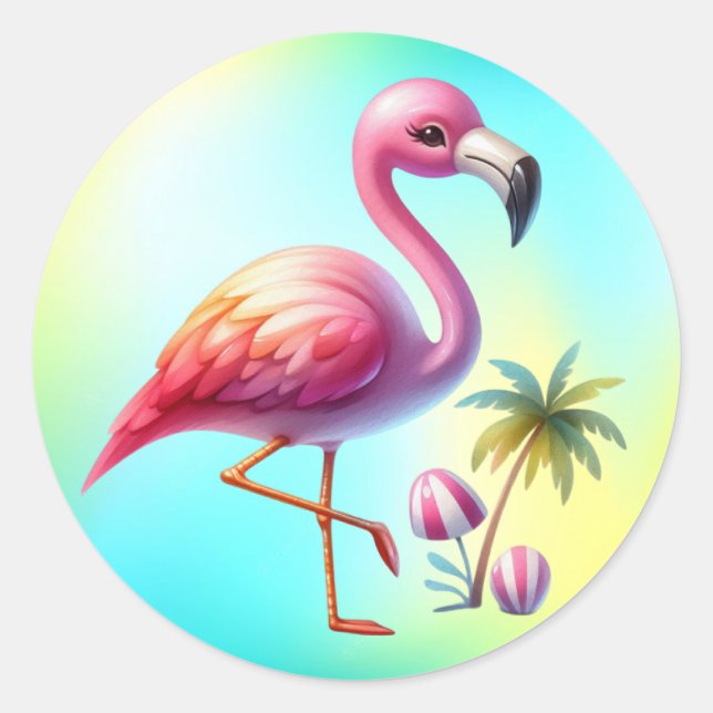 Adesivo Watercolor Flamingo Cartoon Clipart (Frente)