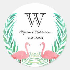 Adesivo Watercolor Flamingos Palm Deixa Monograma De Casam