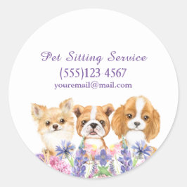 Adesivo Watercolor Floral Dog Pet Sitting Grooming Service
