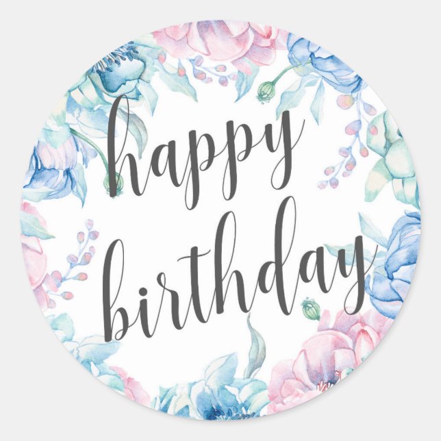 Adesivo Watercolor Floral Elegante Farmhouse Feliz Anivers (Frente)