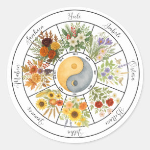 Adesivo Watercolor Floral Wheel do Ano Pagan Wicca