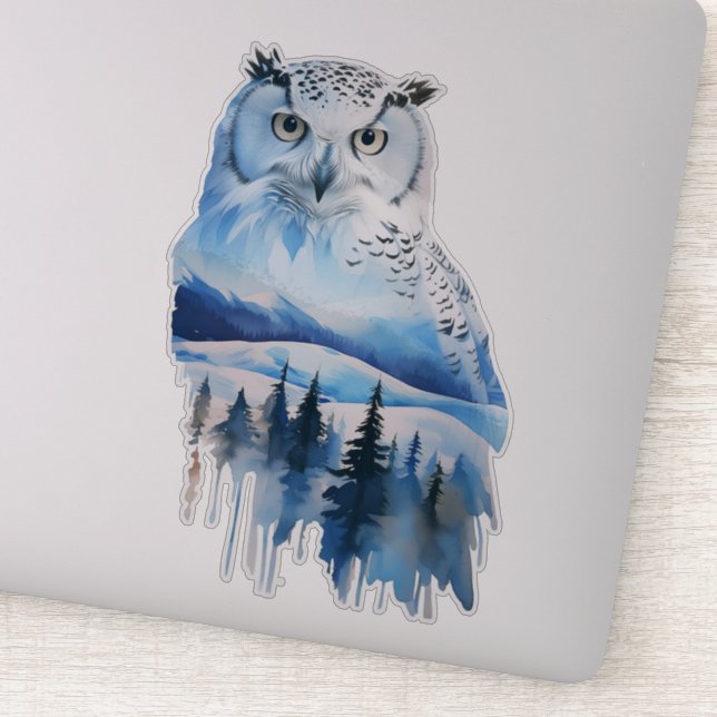 Adesivo Watercolor Frozen Tundra Snowy Owl (Detalhe)