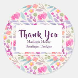 Adesivo Watercolor Garden Floral Business "Obrigado"