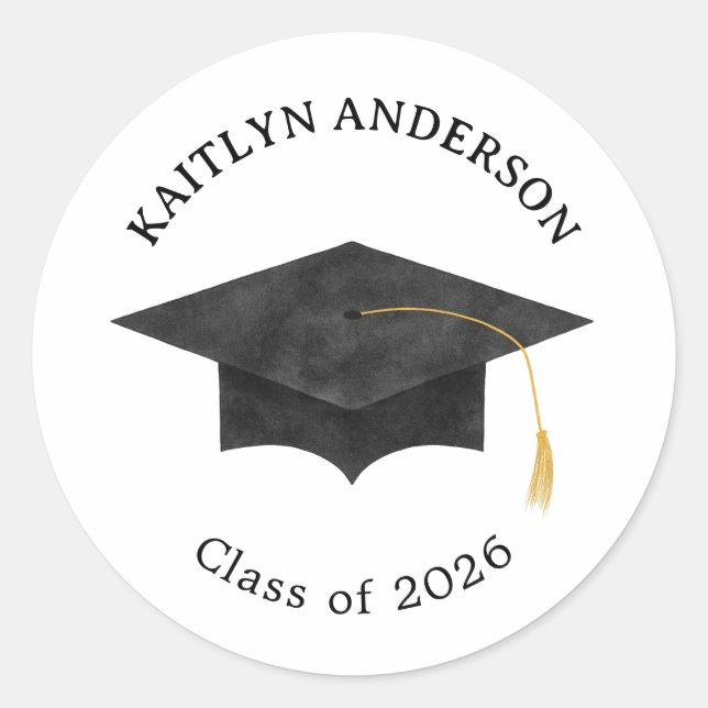 Adesivo Watercolor Graduation Cap Grad Sticker (Frente)