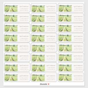 Adesivo Watercolor Green Winery Vineyard Endereço de Convi