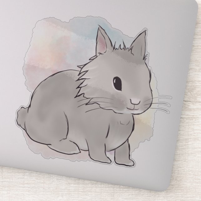 Adesivo Watercolor Grey lionhead bunny  (Detalhe)