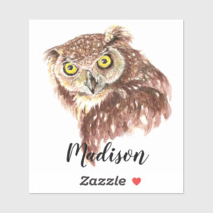 Adesivo Watercolor Grumpy Owl Animal Nature Nome Personali