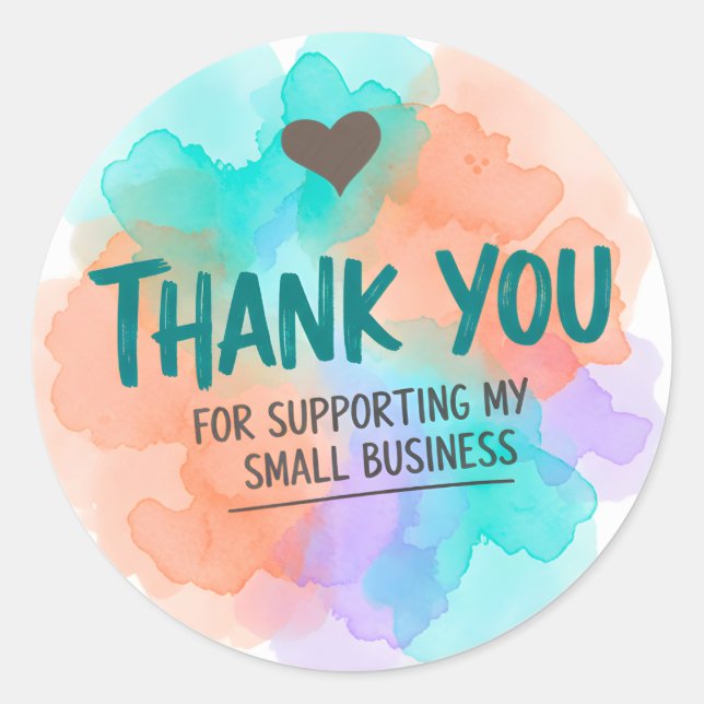 Adesivo Watercolor Heart Thank You Business Sticker (Frente)