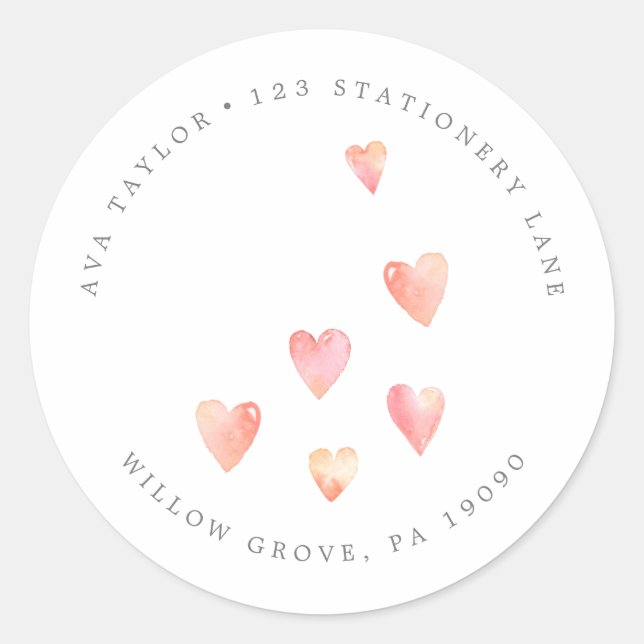 Adesivo Watercolor Hearts Girl Circular Return Address (Frente)