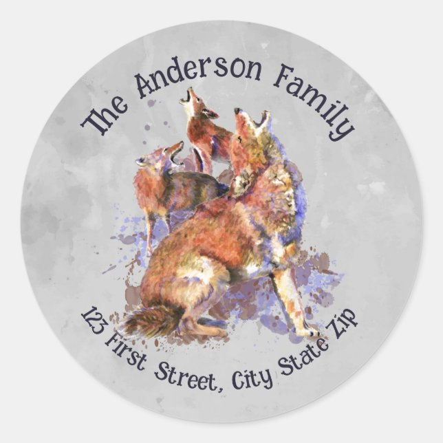 Adesivo Watercolor Howling Coyote Pack Willife Animal Art (Frente)