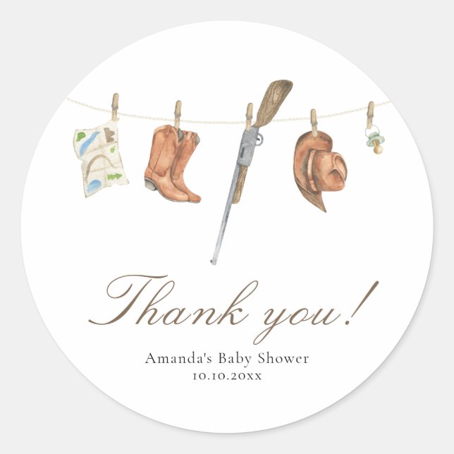 Adesivo Watercolor Hunter Baby Shower Thank you (Frente)