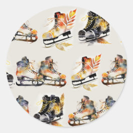 Adesivo Watercolor Ice Skates with Autumn Leaves Pattern  