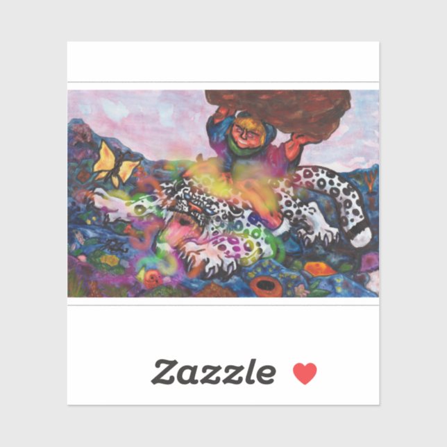 Adesivo Watercolor Illustration Fantasy Eros cavando Cat (Folha)