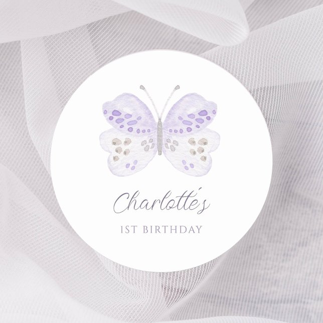 Adesivo Watercolor Lavender Butterfly 1st Birthday Party (Criador carregado)