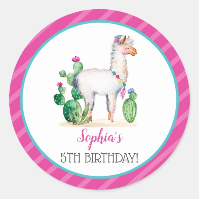Adesivo Watercolor Llama Birthday (Frente)