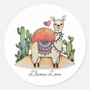 Adesivo Watercolor Llama Com Cactus