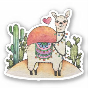 Adesivo Watercolor Llama Com Cactus