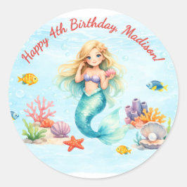 Adesivo Watercolor Mermaid Birthday