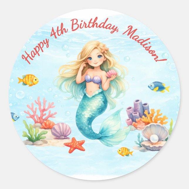 Adesivo Watercolor Mermaid Birthday (Frente)