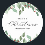 Adesivo Watercolor Merry Christmas Label<br><div class="desc">Watercolor Merry Christmas Label (Etiqueta de Natal Merry) para adicionar seu toque aos produtos e empacotamento de presentes.</div>